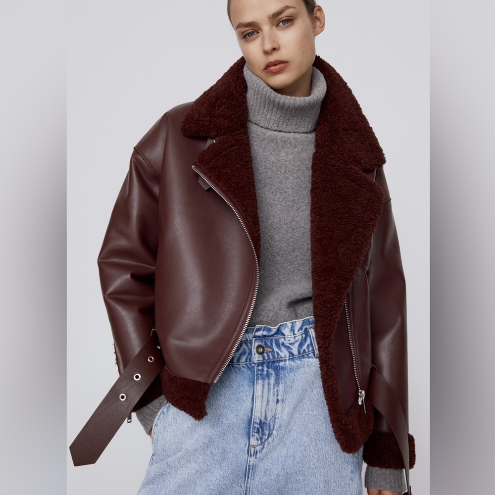 NWT ZARA DOUBLE-FACED FAUX LEATHER JACKET SIZE L 6318/232/681